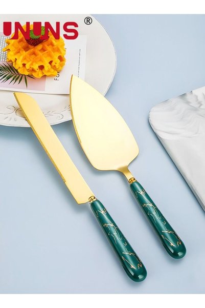 Generic Cake Knife And Server Set,Stainless Steel Golden Cake Cutting Set Wit...