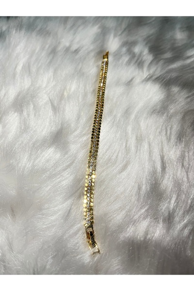 17+1 cm Gold Çift Sıra Taşlı Ayarlanabilir Kadın Bileklik