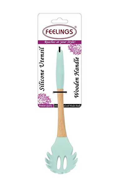 Generic Feelings Silicone Pasta Server 30.5cm with Rubber Wood Handle, Green ...