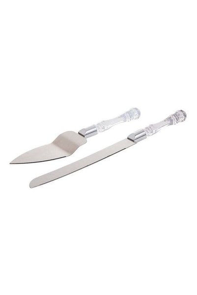 Generic Cake Knife With Acrylic Handle Set Silver 2x10x35cm