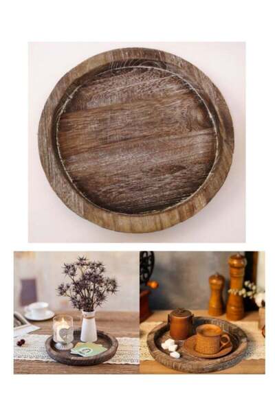 Generic 1 Pack Rustic Wooden Serving Tray Round Wood Decorative Candle Holder...