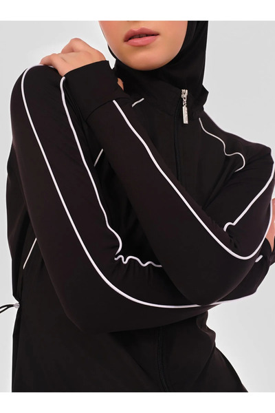 ALFASA Reglan Sleeved Biyel Detailled Tettured Swimsuit