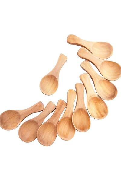 Generic Oasisgalore 10Pcs Handmade Small Wooden Salt Spoons Mini Sugar Seasoning Condiments Baby Solid Wood