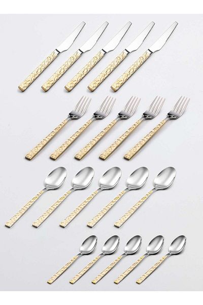 Generic 20-piece Flatware Set High-quality Stainless Steel Knives Forks Spoons Sets Golden Decorative Patte