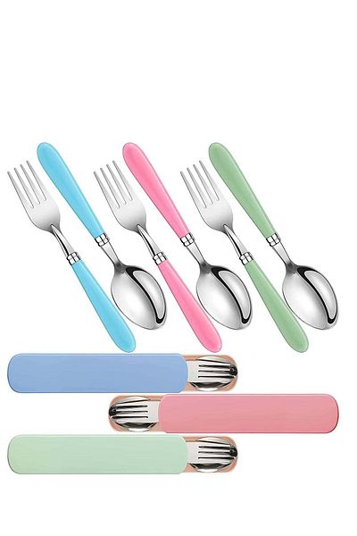 Generic Kids Utensils Stainless Steel Fork and Spoon Set Child Stainless Steel Flatware Set with Silicone R