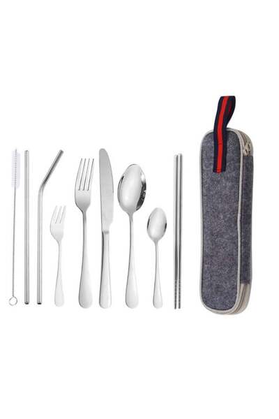 Generic KUYING Outdoor Portable Tableware Set Camping Picnic Stainless Steel knife Fork Spoon 9-Piece Set