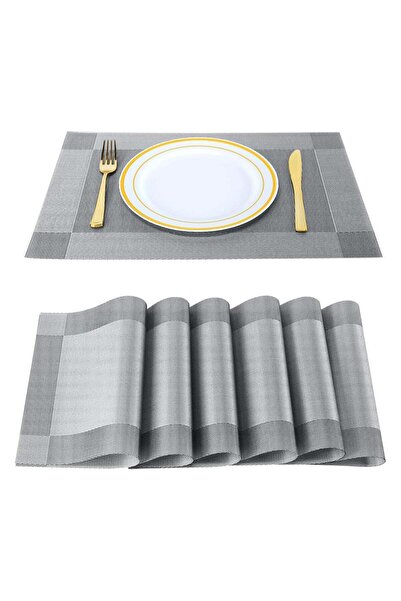 Generic Anmi 6-Piece Heat Resistant Anti Skid Stain Washable , Easy to Cleaning Dinner Mats Silver 45x30