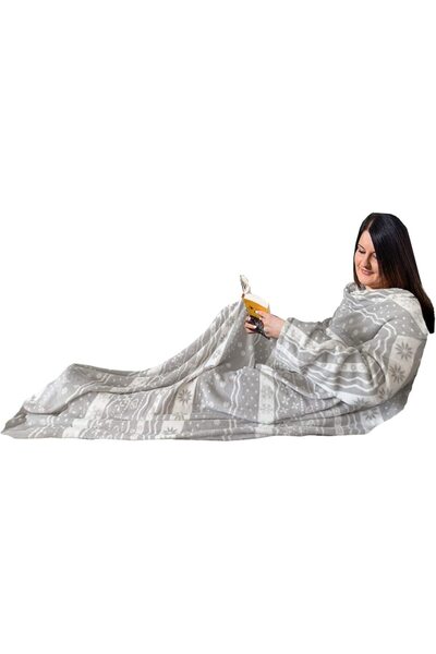 UIQ Microfiber Blanket with Sleeves, 200 x 150 cm, Norwegian Design, Grey