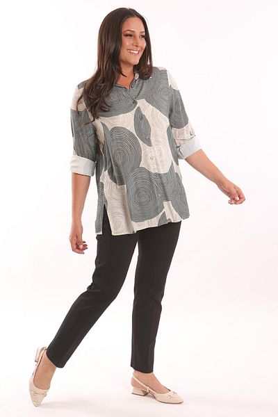 Metpoint Trend42Plus Large Size Smoked Round Patterned Viscose Shirt
