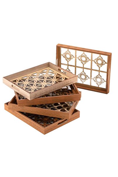 Generic صينية تقديم خشبية من كافسان بسطح زجاجي، 40×30×4 سم، لون بني، Rd-2026