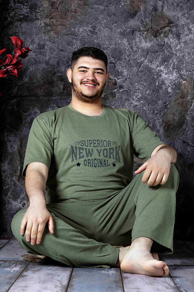 BRAXELL Nisanca summer plus size men cotton pajamas set- short sleeve men's sleepwear