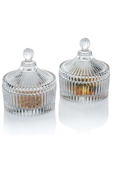 Generic 2Pcs Tabletop Crystal Clear Castle Jar with Lid Candy Jar, Sugar Bowl...