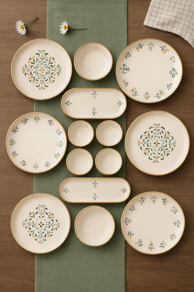 WuuQ 14 Piece 6 Seater Dharma Stackable Breakfast Set Luxury Breakfast Presentation Set Plate