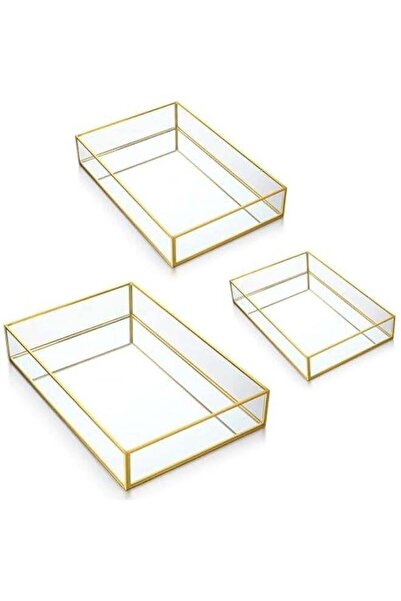 Generic 3 Pieces Mirror Tray Metal Vanity Mirror Tray Rectangle Octagon Perfu...