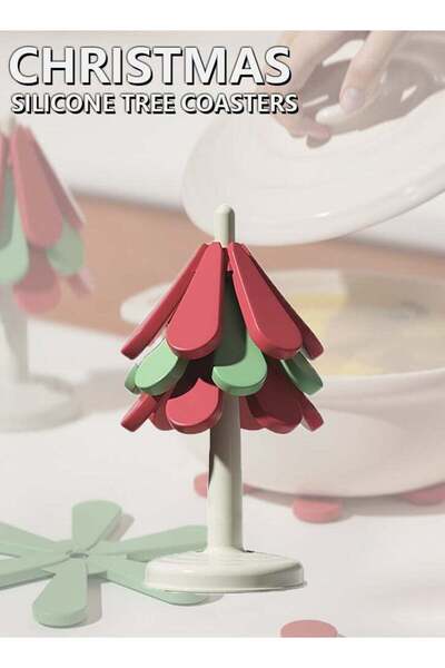 Generic Set of 3 Silicone Tree Coasters for Christmas Decor, Trivets for Hot Dishes, Heat Resistant - Anti