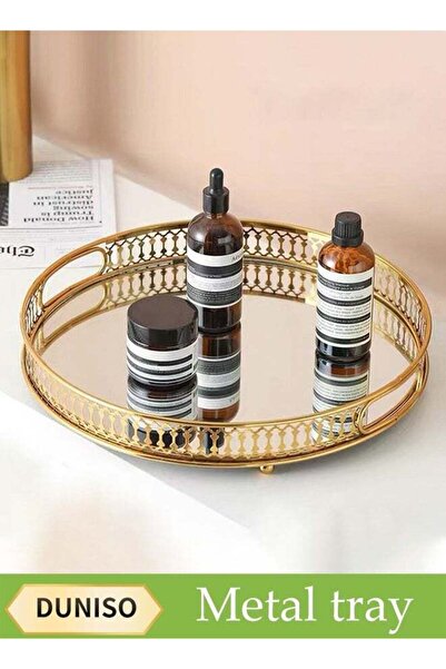 Generic Round Gold Mirrored Tray, Glass Metal Jewelry Storage Tray, Decorativ...