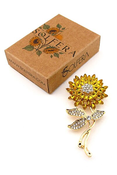 Solfera Sarı Zirkon Taşlı Ayçiçeği Çiçek Bahar Metal Yaka Süsü Broş RZ439