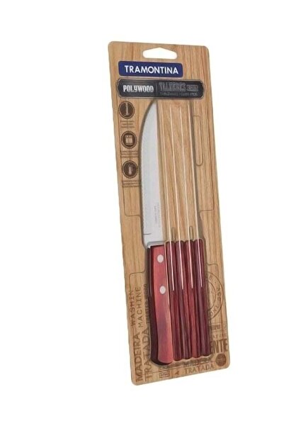 Generic طقم سكاكين شرائح اللحم ترامونتينا بولي وود من 6 قطع مع شفرة من الفولا...