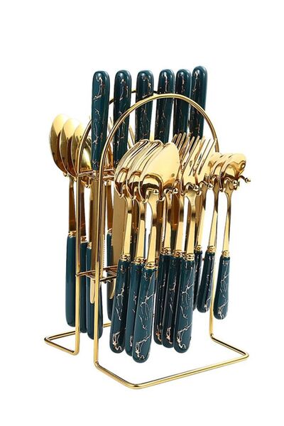Generic 24 Piece Ceramics Stainless Steel Flatware Set with Knife Spoon Fork（...