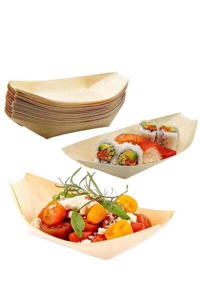 Generic 100PCS Disposable Wood Serving Boats,Christmas Dishes Plates Wooden S...