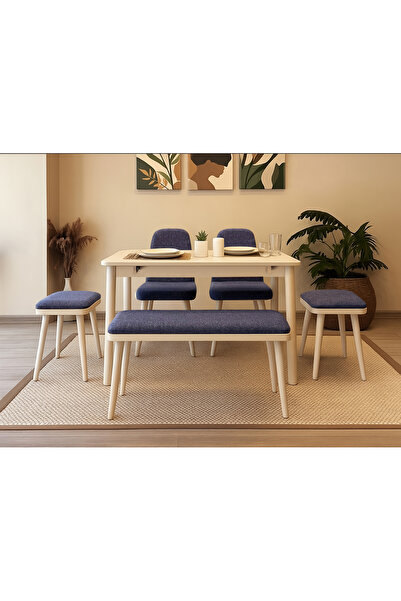 Rabi MİORA MİNİ AÇILIR MUTFAK MASA TAKIMI, KREM LACİVERT(1 Masa + 2 Sandalye ...