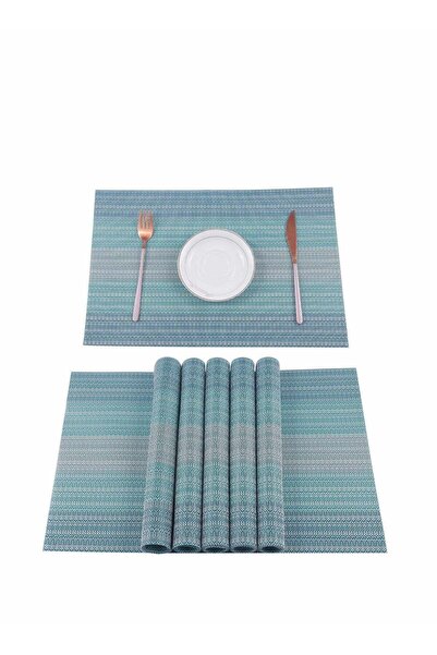 Generic Home Pure Linen Placemats Chambray Teal Set of 6 Athena Pure Linen Natural Fabric Handcrafted Machi
