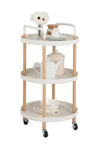 Generic 3 Tier Round Rolling Cart : End Table Storage Organizer Cart with Han...