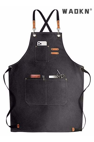 Generic WAOKN Chef Apron,Cotton Canvas Cross Back Adjustable Apron with Pockets for Women and Men, Kitchen