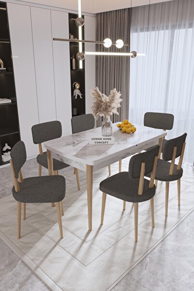 UZMHOME Asır Yemek Masası Mutfak Masa Takımı,Yemek Masası Açılabilir Masa 6 S...