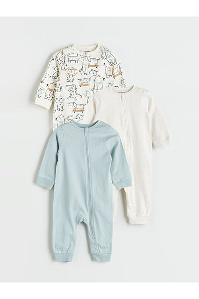 LC Waikiki New Season Crew Neck Long Sleeve Baby Boy Combed Cotton Jumpsuit 3-Piece