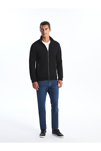 LC Waikiki Black Stand Collar Long Sleeve Men's Zip-Up Sweatshirt