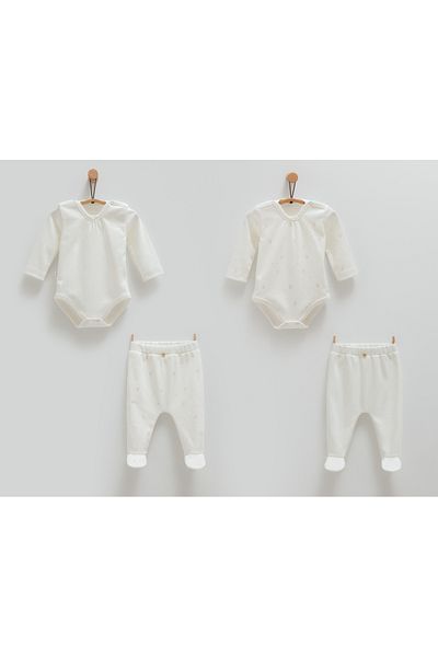 Caramell 100% Cotton Baby Girl Set of 4 (1 Body and 1 Pants 0-1 Month) (1 Body and 1 Pants 1-3 Months)