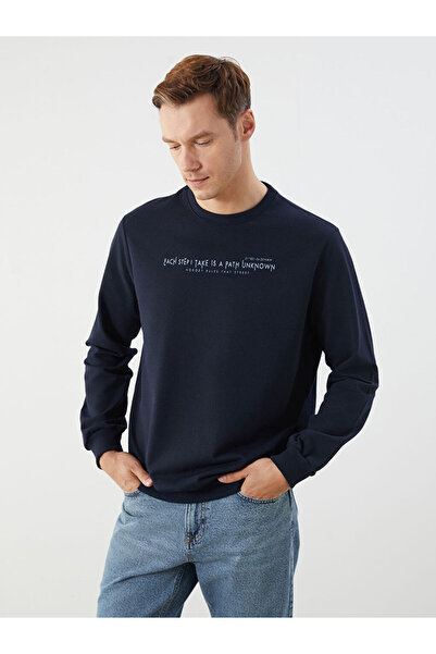 LC Waikiki الأزرق الداكن طاقم الرقبة المطبوعة البلوز الرجال