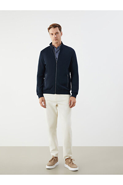 LC Waikiki Navy Blue Stand Collar Long Sleeve Men's Zippered Sweatshirt