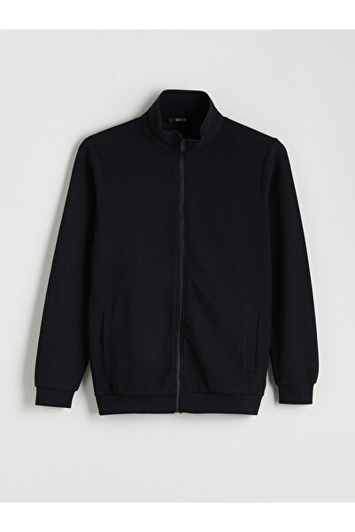 LC Waikiki Черна мъжка суитшърт с дълъг ръкав, яка и цип