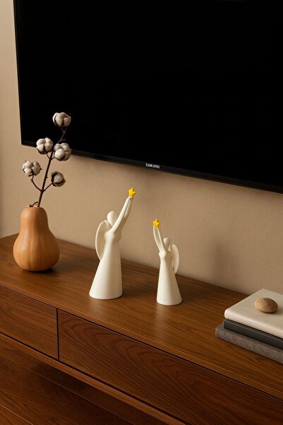 NOVATECH İNOVASYON YILDIZ TUTAN MELEK 2 li Dekoratif Biblo Minimal Dekor Obje...