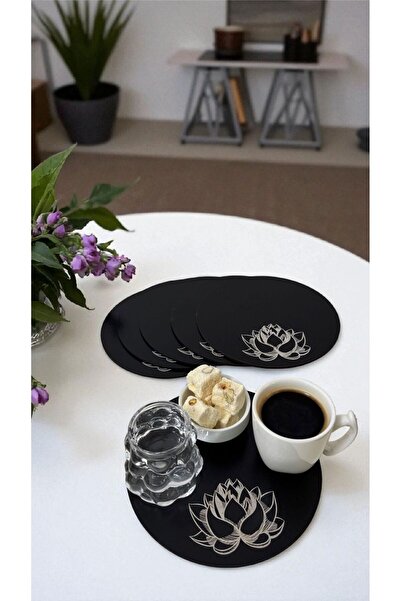 ASUDE HEDİYELİK 2 Pieces Wooden Round Tea, Coffee, Serving Tray Presentation Tray 15 cm Flower of Life