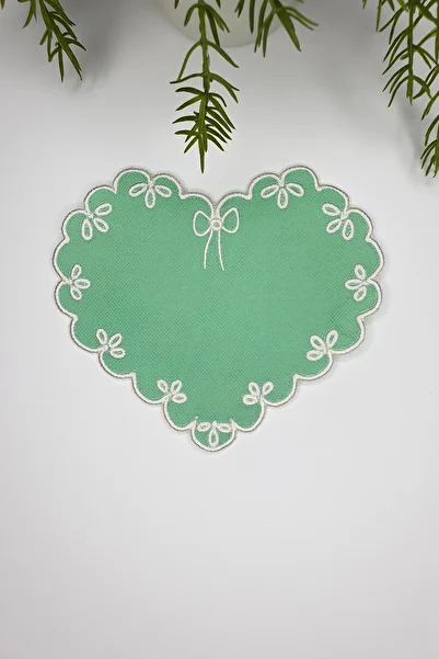 decofav Heart Form Green Embroidered Cocktail Napkin 1 Piece