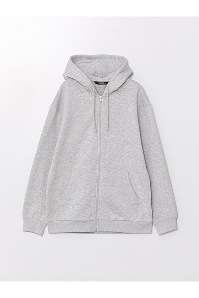 LC Waikiki Gri Kapüşonlu Uzun Kollu Erkek Fermuarlı Sweatshirt
