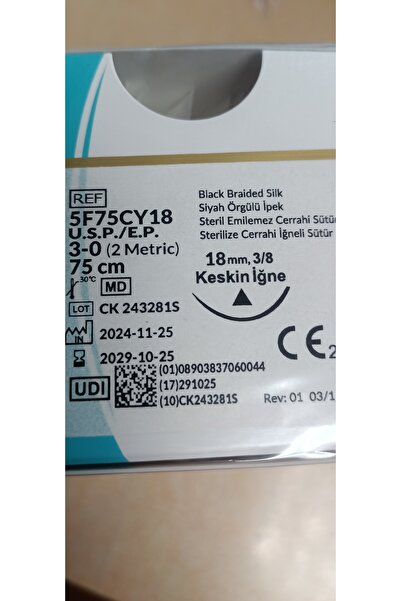 TRUSILK 3.0 KESKİN İĞNE EMİLEMEZ cerrahi iplik İPEK (12 adet. )