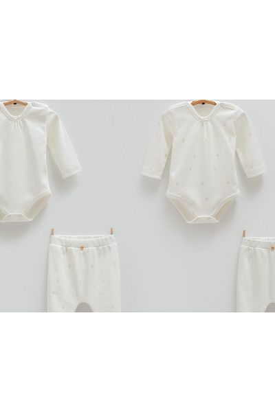 Caramell 100% Cotton Baby Girl Set of 4 (1 Body and 1 Pants 0-1 Month) (1 Body and 1 Pants 1-3 Months)