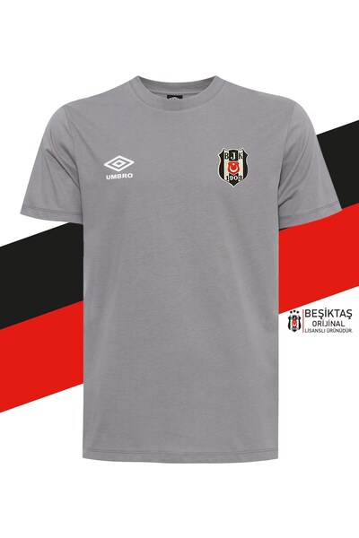 Beşiktaş Γνήσιο μπλουζάκι με λογότυπο με ορισμένα δικαιώματα, γκρι με λαιμόκοψη