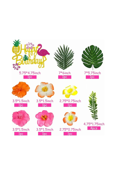 Baloane Vesele Tropical Theme Cake Decoration with Decorative Flowers and Leaves TOP73