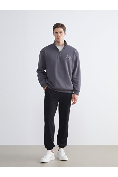 LC Waikiki Antrasit Fermuarlı Dik Yaka Erkek Sweatshirt