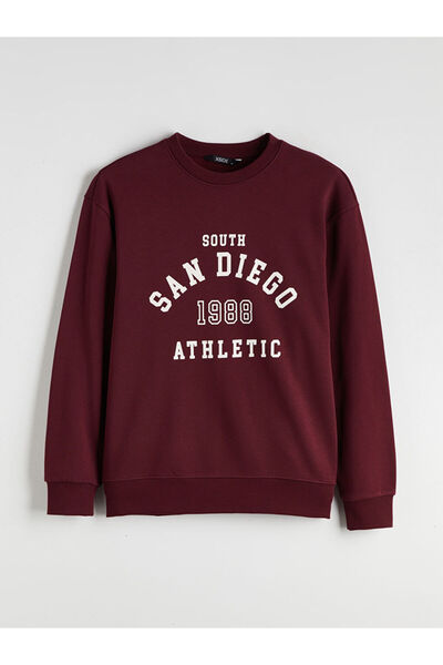 LC Waikiki كلاريت الأحمر طاقم الرقبة المطبوعة البلوز الرجال