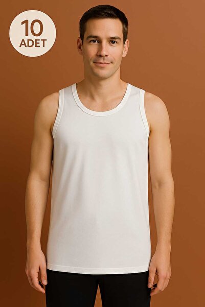 GÜMÜŞ White Strap Men's Undershirt Premium 10 Pieces 100% Cotton