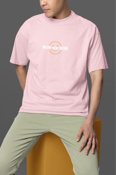 ArtYus Men's Broken Smiling Front Back Transfer Printed Round Neck Short Sleeve T-Shirt