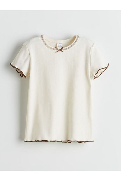 LC Waikiki New Season Crew Neck Ribbon Detailed Girl's T-Shirt 2-Piece