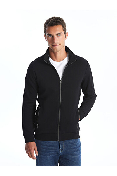 LC Waikiki Black Stand Collar Long Sleeve Men's Zip-Up Sweatshirt
