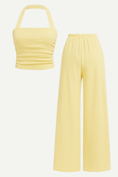 meren like your style Tereyağı sarı genis askili genis paça pantplpn alt üst takim